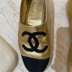 Chanel gold and black espadrilles